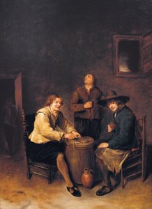 Um interior de taberna com três camponeses merrymaking